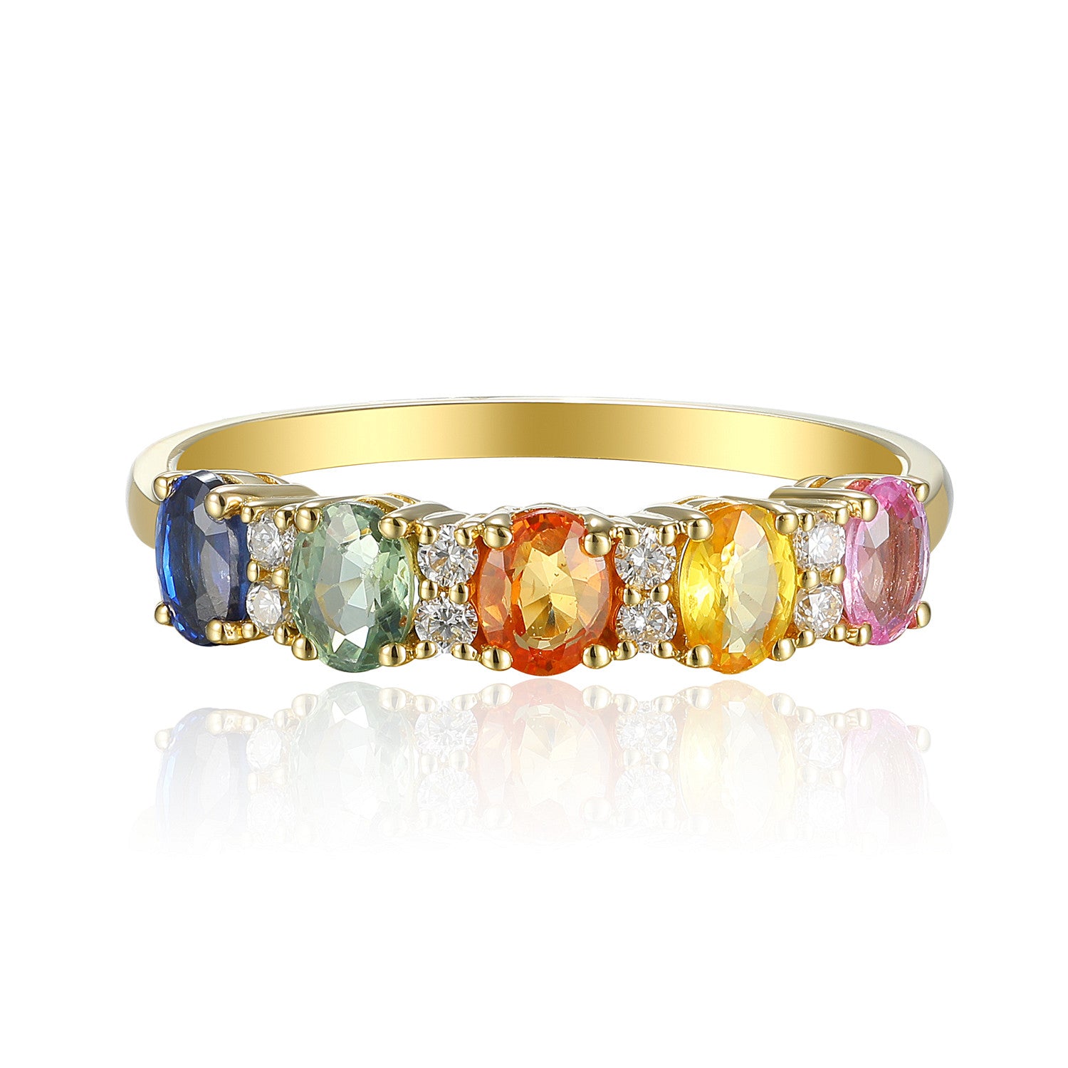 Claw Set Oval Cut Multi Colour Sapphire & Round Diamond Half Eternity Ring