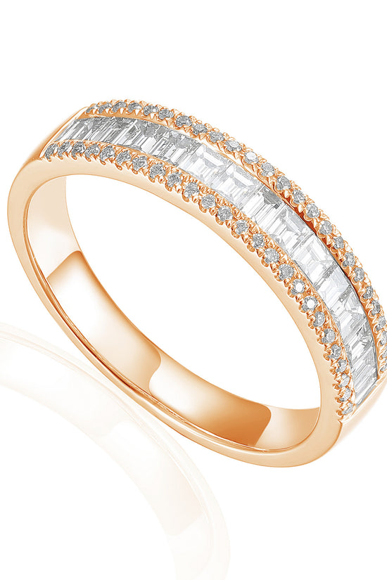 Claw and Channel Set Baguette and Round Brilliant Cut Diamond Half Eternity Ring