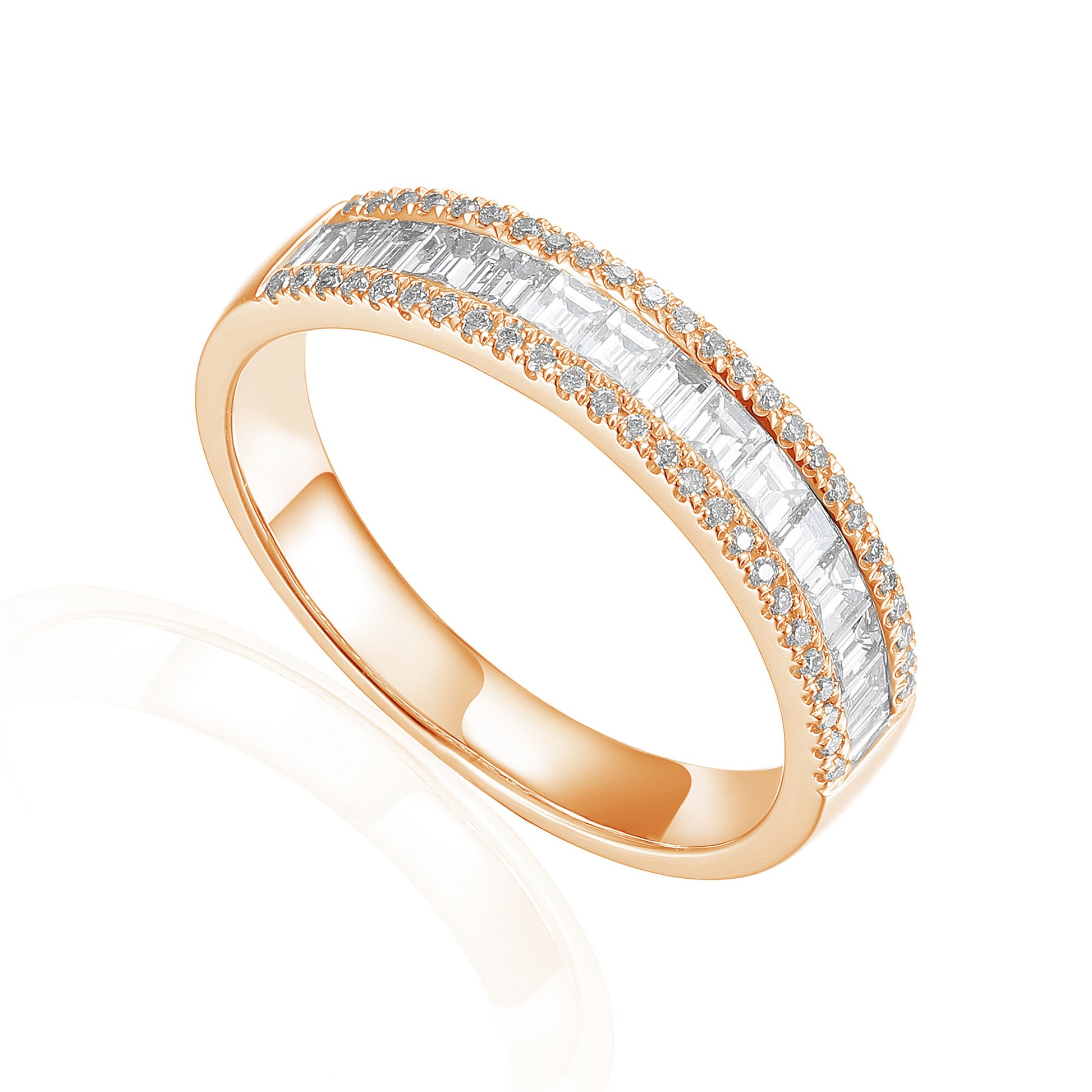 Claw and Channel Set Baguette and Round Brilliant Cut Diamond Half Eternity Ring