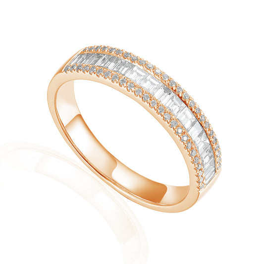 Claw and Channel Set Baguette and Round Brilliant Cut Diamond Half Eternity Ring
