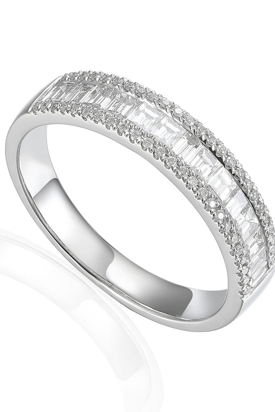 Claw and Channel Set Baguette and Round Brilliant Cut Diamond Half Eternity Ring