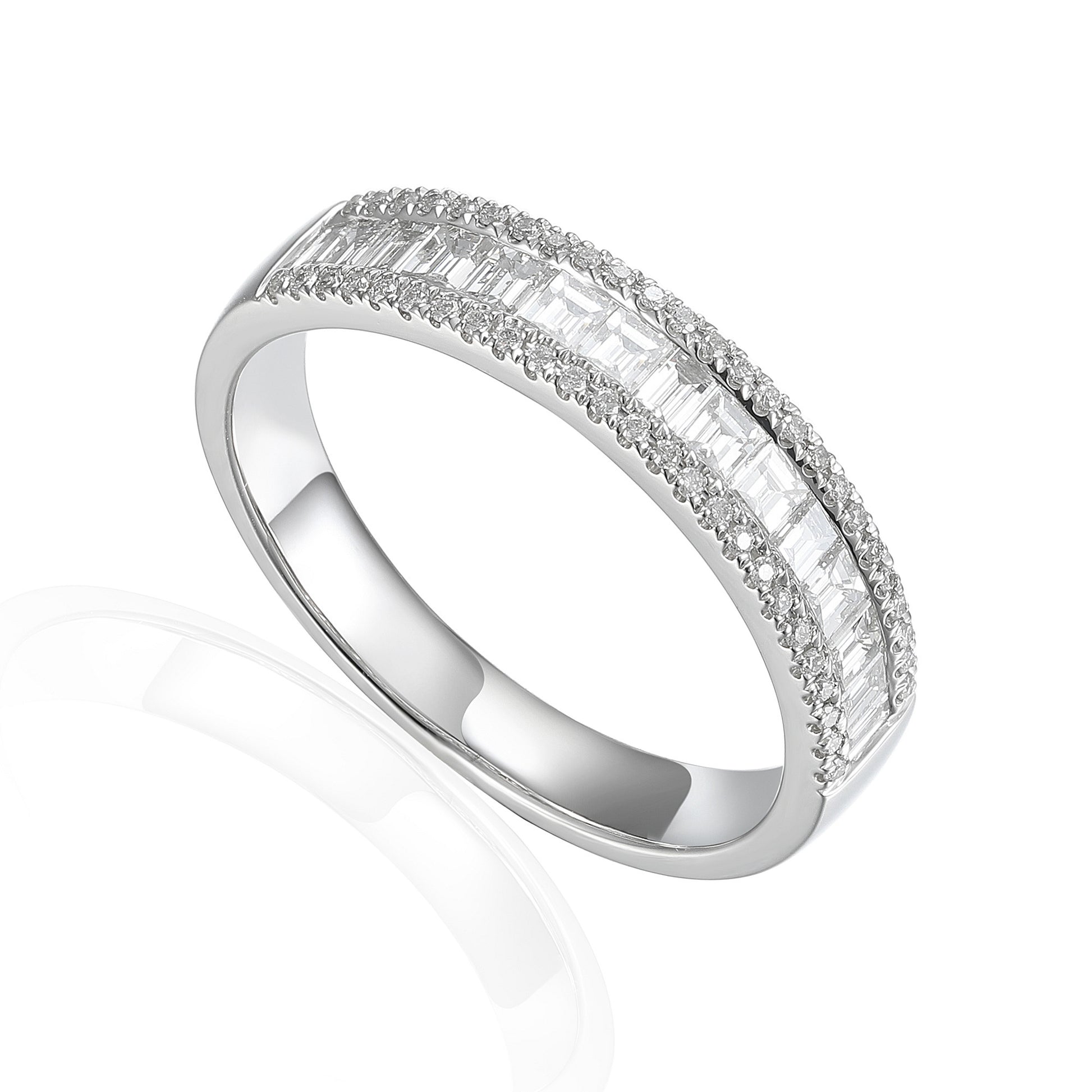 Claw and Channel Set Baguette and Round Brilliant Cut Diamond Half Eternity Ring