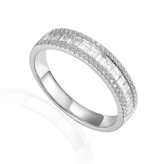 Claw and Channel Set Baguette and Round Brilliant Cut Diamond Half Eternity Ring