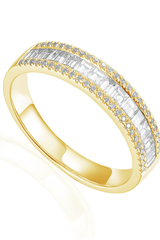 Claw and Channel Set Baguette and Round Brilliant Cut Diamond Half Eternity Ring