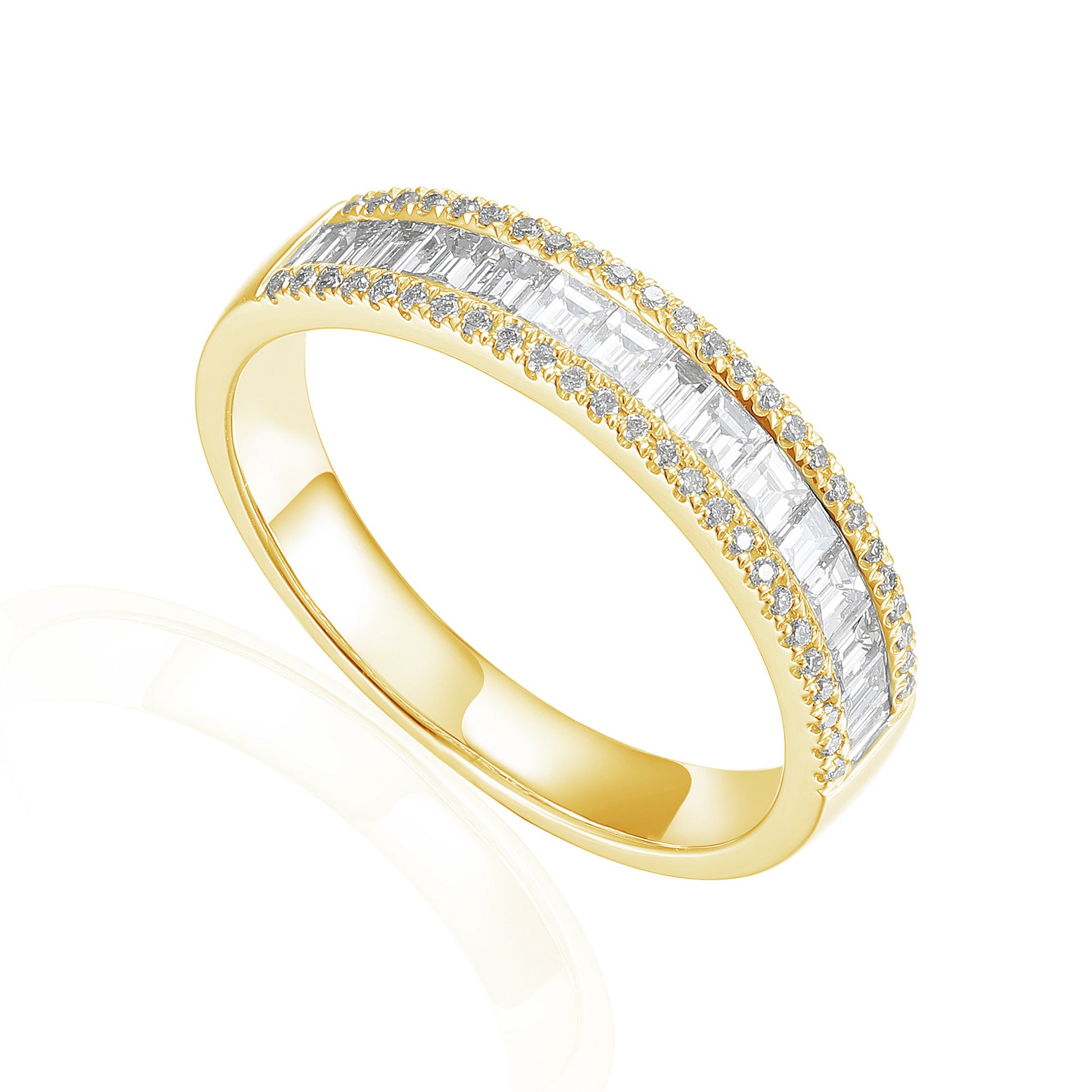Claw and Channel Set Baguette and Round Brilliant Cut Diamond Half Eternity Ring