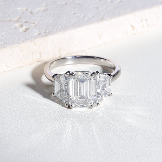 Mei Emerald-Cut Lab-Grown Diamond Trilogy Ring in Platinum
