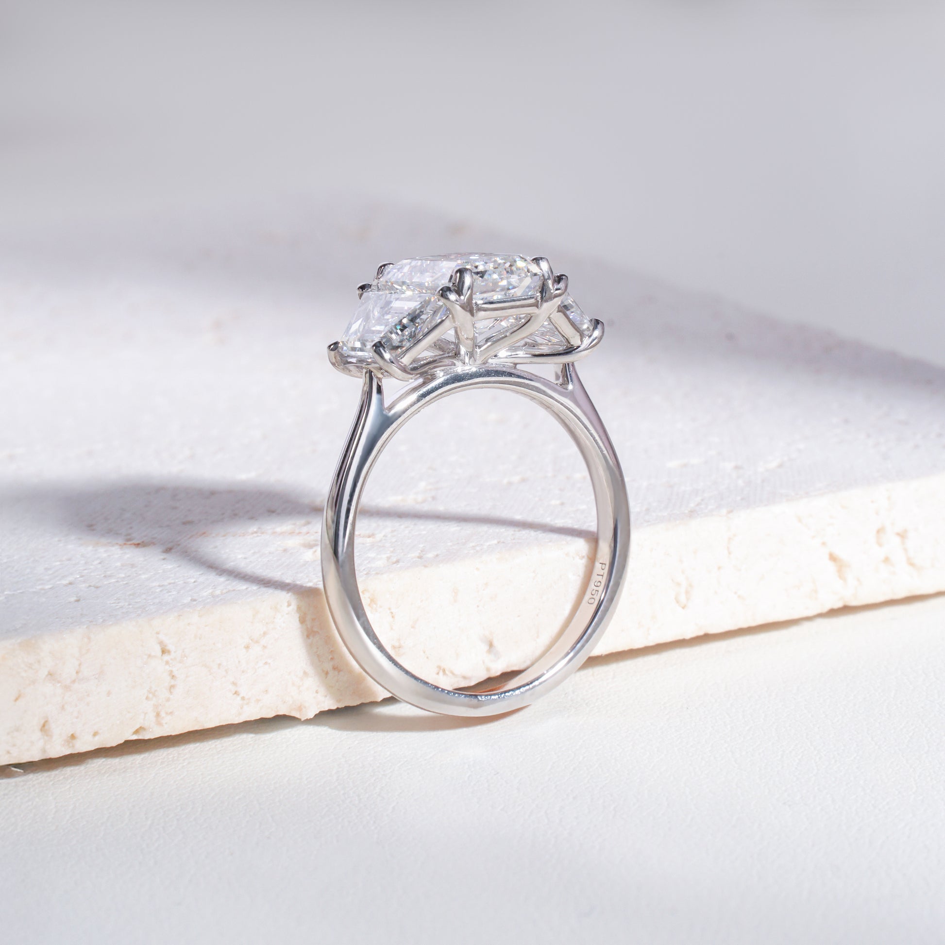 Mei Emerald-Cut Lab-Grown Diamond Trilogy Ring in Platinum