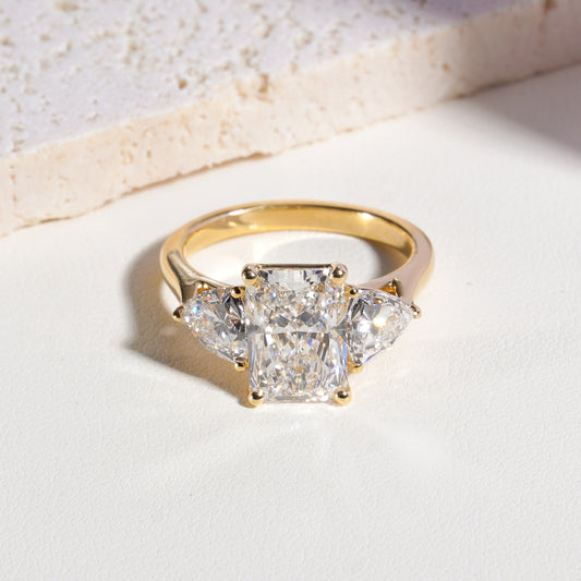 Hana Radiant-Cut Lab-Grown Diamond Trilogy Ring in 18K Yellow Gold
