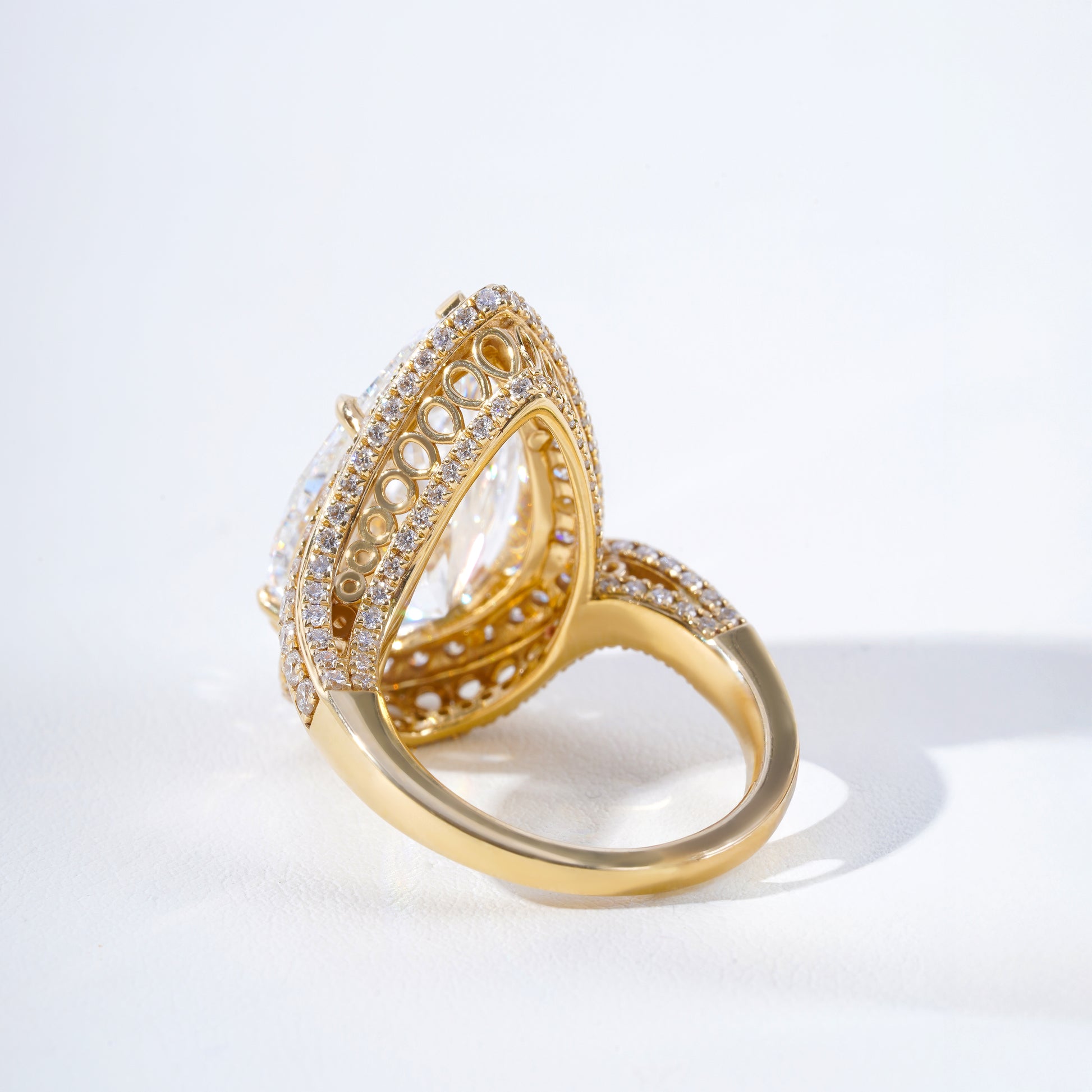Luna Pear-Cut Lab-Grown Diamond Double Halo Bypass Ring with Ornate Gallery in 18K Yellow Gold
