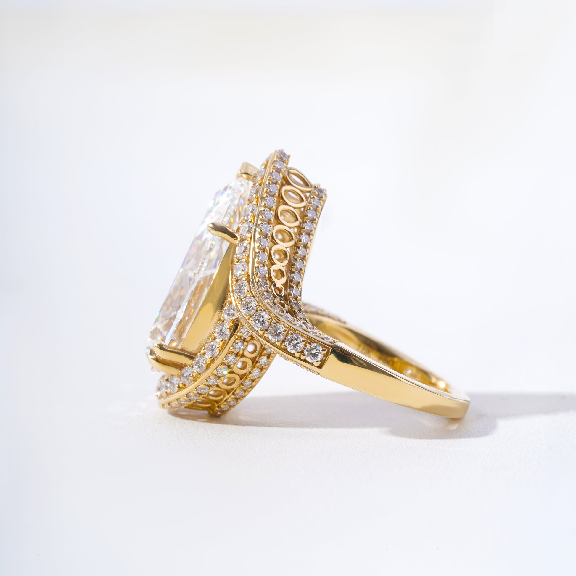 Luna Pear-Cut Lab-Grown Diamond Double Halo Bypass Ring with Ornate Gallery in 18K Yellow Gold