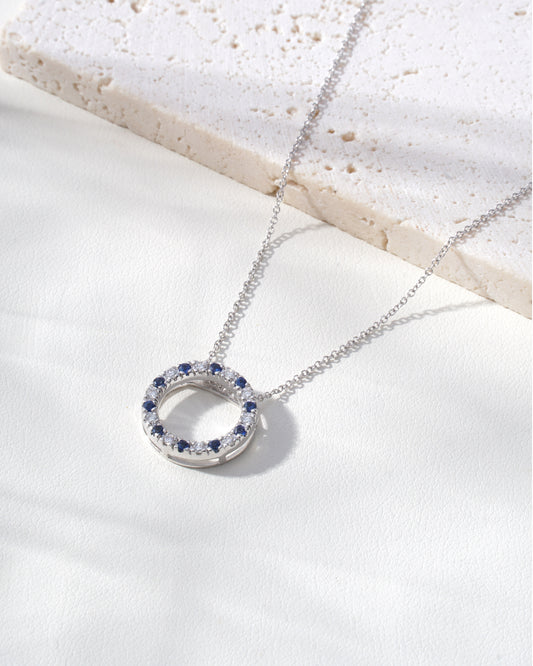 Blue Sapphire & Lab-Grown Diamond Pendant Necklace in 18K White Gold