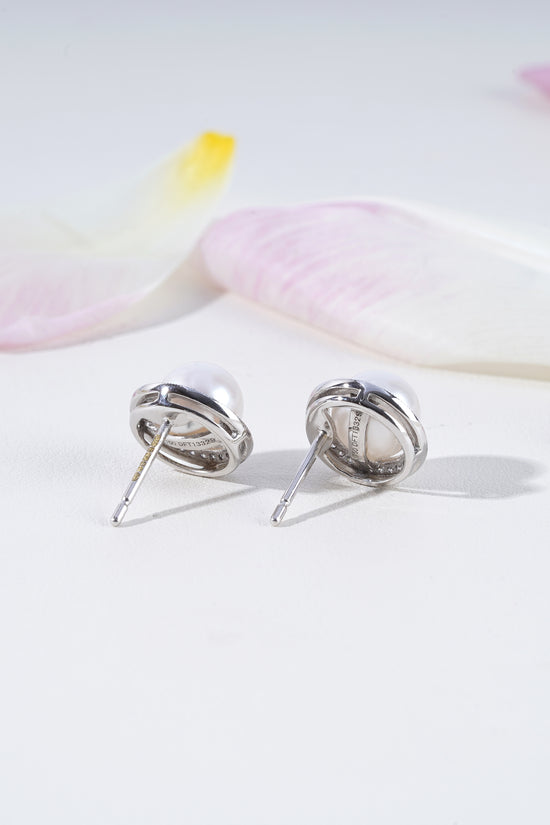 Pearl & Lab-Grown Diamond Halo Earrings in 18K White Gold