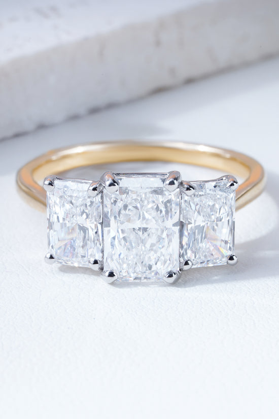 Nyla Radiant-Cut Lab-Grown Diamond Trilogy Ring in 18K Yellow Gold & Platinum