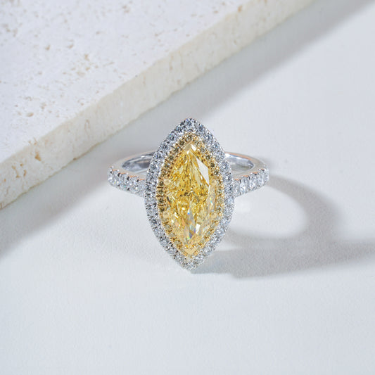 Leia Marquise-Cut Lab-Grown Diamond Halo Solitaire Ring in 18K Yellow Gold & Platinum