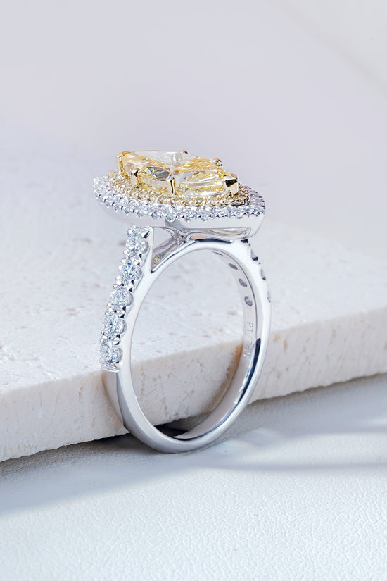 Leia Marquise-Cut Lab-Grown Diamond Halo Solitaire Ring in 18K Yellow Gold & Platinum