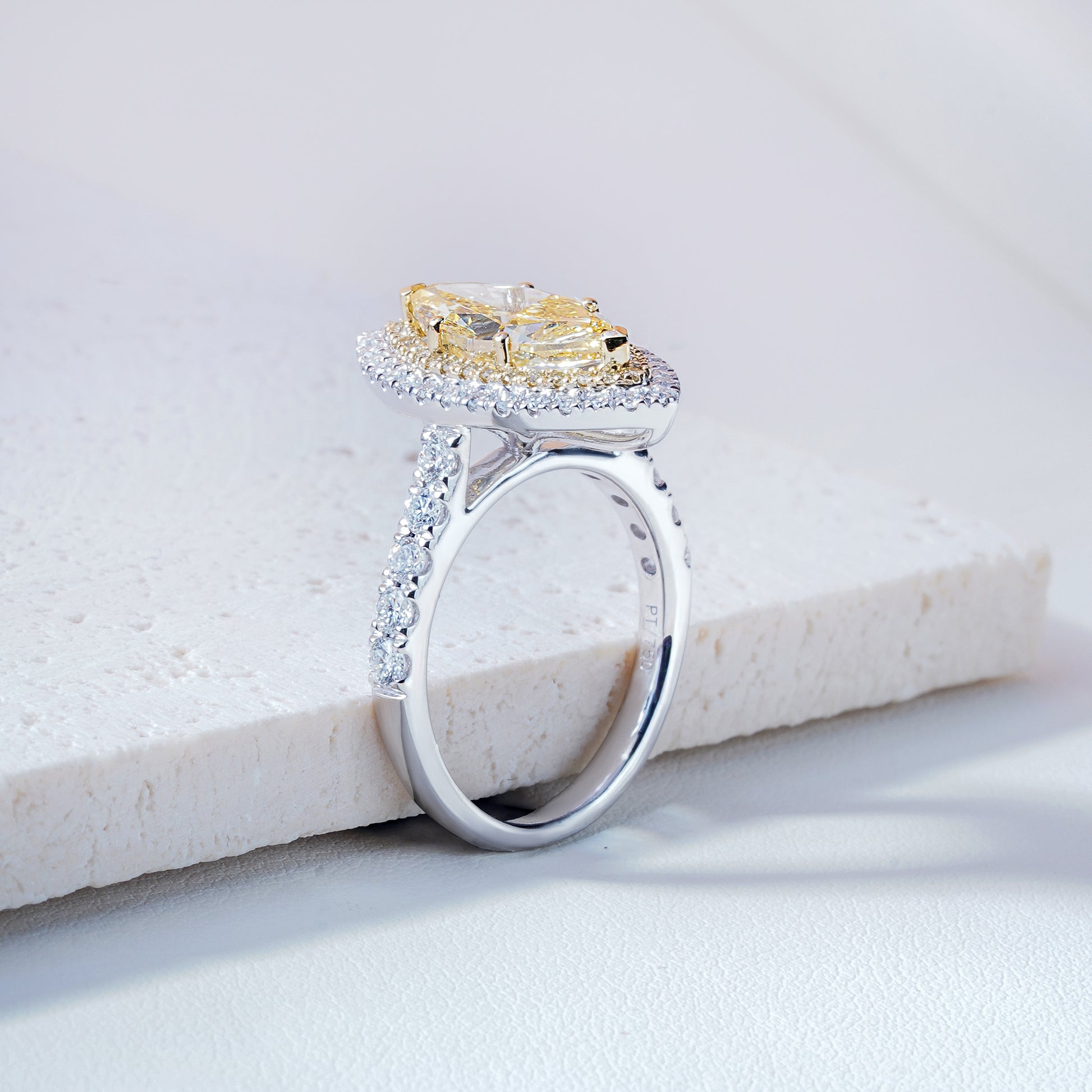 Leia Marquise-Cut Lab-Grown Diamond Halo Solitaire Ring in 18K Yellow Gold & Platinum