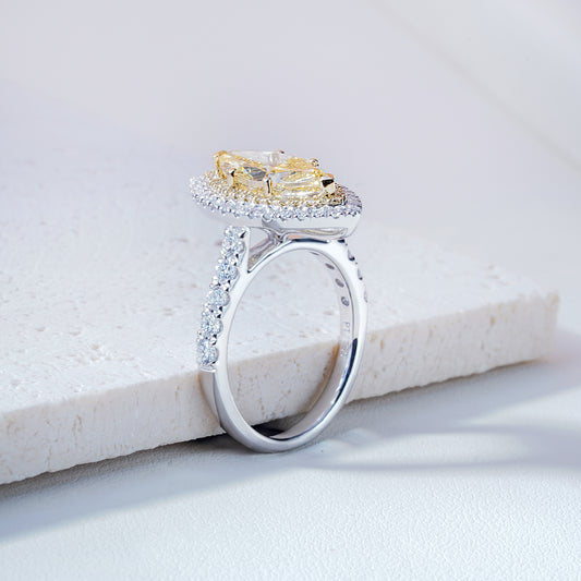 Leia Marquise-Cut Lab-Grown Diamond Halo Solitaire Ring in 18K Yellow Gold & Platinum