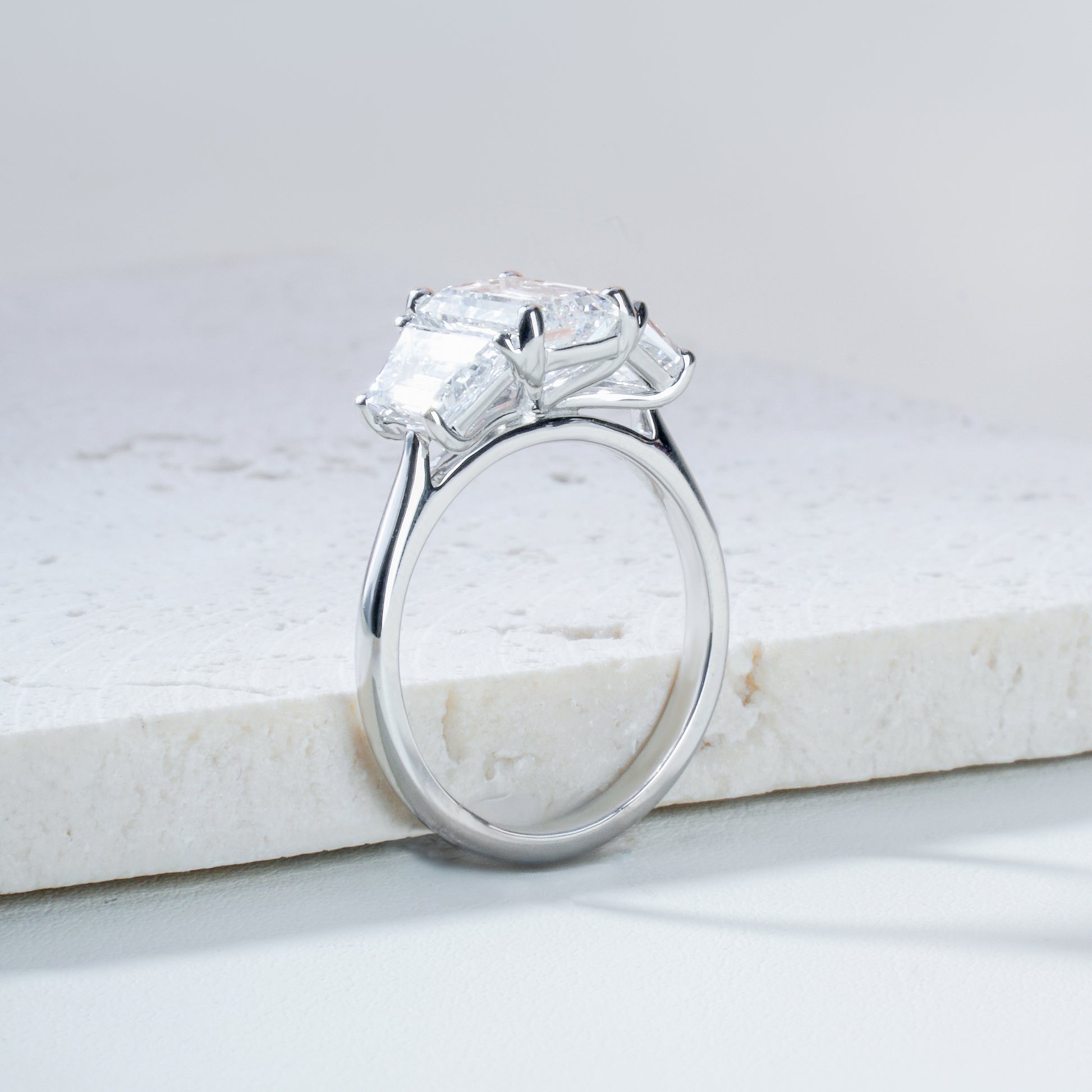 Seren Emerald-Cut Lab-Grown Diamond Trilogy Ring in Platinum