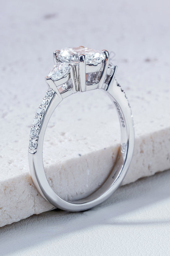 Nia Oval-Cut Lab-Grown Diamond Trilogy Ring in Platinum