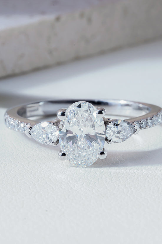 Nia Oval-Cut Lab-Grown Diamond Trilogy Ring in Platinum