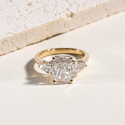 Yuna Cushion-Cut Lab-Grown Diamond Trilogy Ring in 18K Yellow Gold