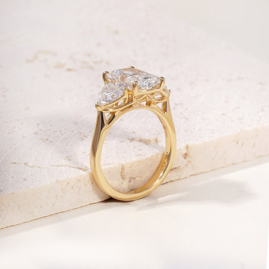 Yuna Cushion-Cut Lab-Grown Diamond Trilogy Ring in 18K Yellow Gold