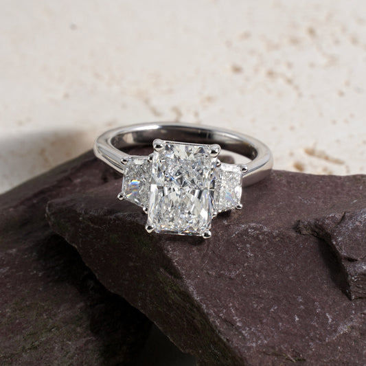 Cove Radiant-Cut Lab-Grown Diamond & Trapezium Trilogy Ring in Platinum