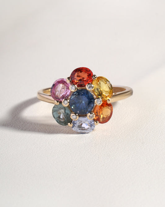 Keza Multicolour Mixed Stone &  Natural  Diamond Ring in 14K Yellow Gold