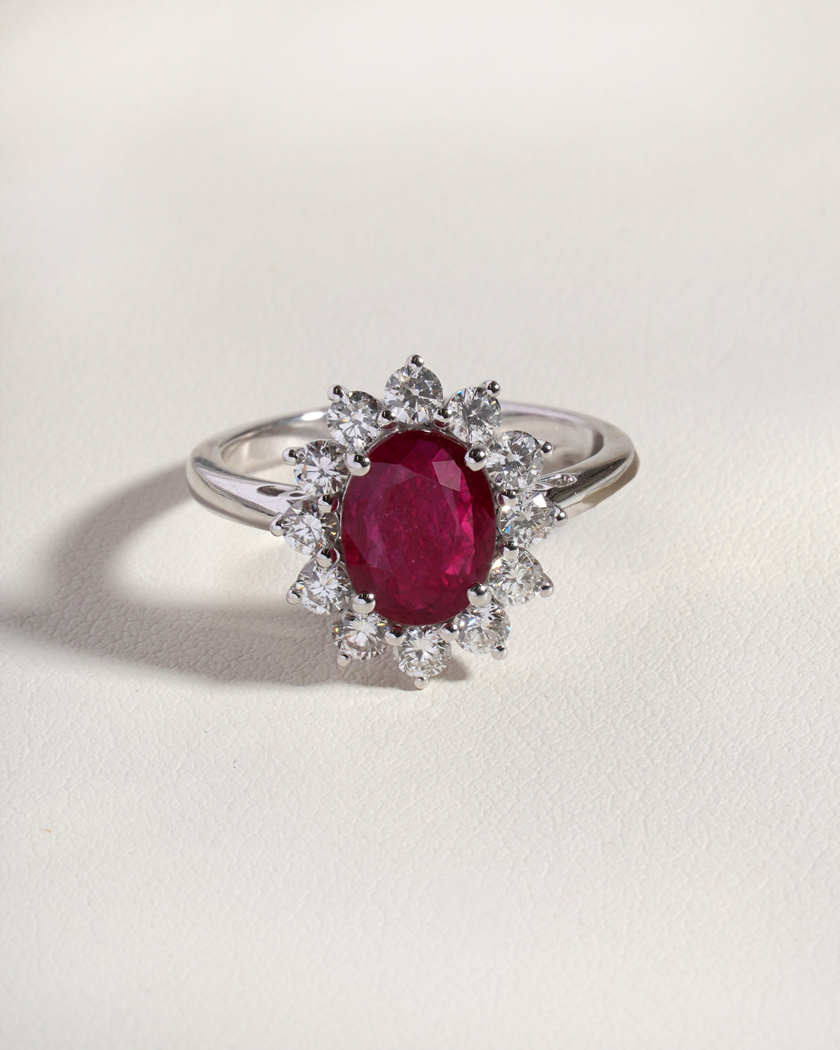 Laya  Natural Ruby &  Natural  Diamond Halo Ring in 18K White Gold