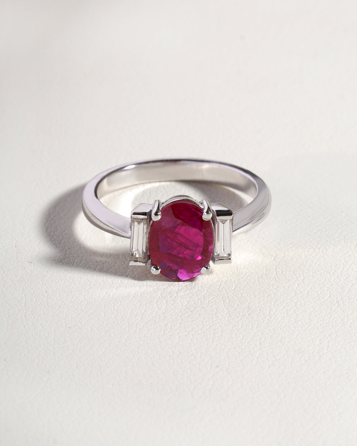 Zaya  Natural  Ruby &  Natural Lab-Grown Diamond Trilogy Ring in 18K White Gold