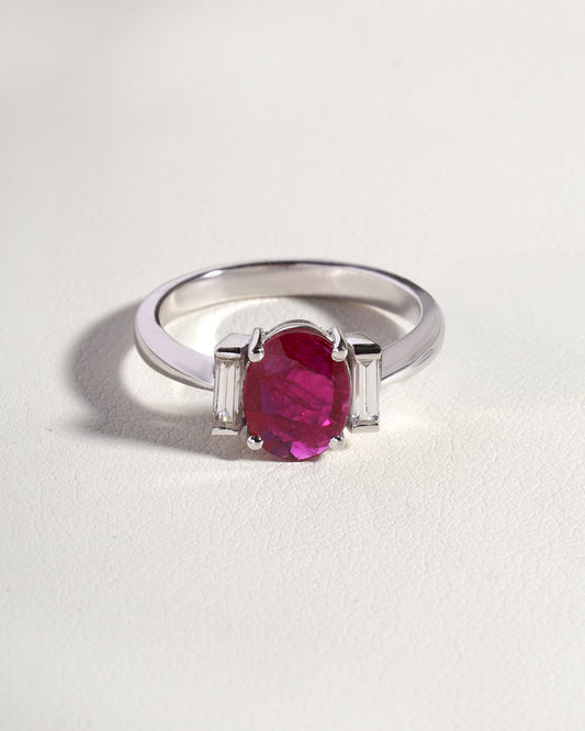 Zaya  Natural  Ruby &  Natural Lab-Grown Diamond Trilogy Ring in 18K White Gold