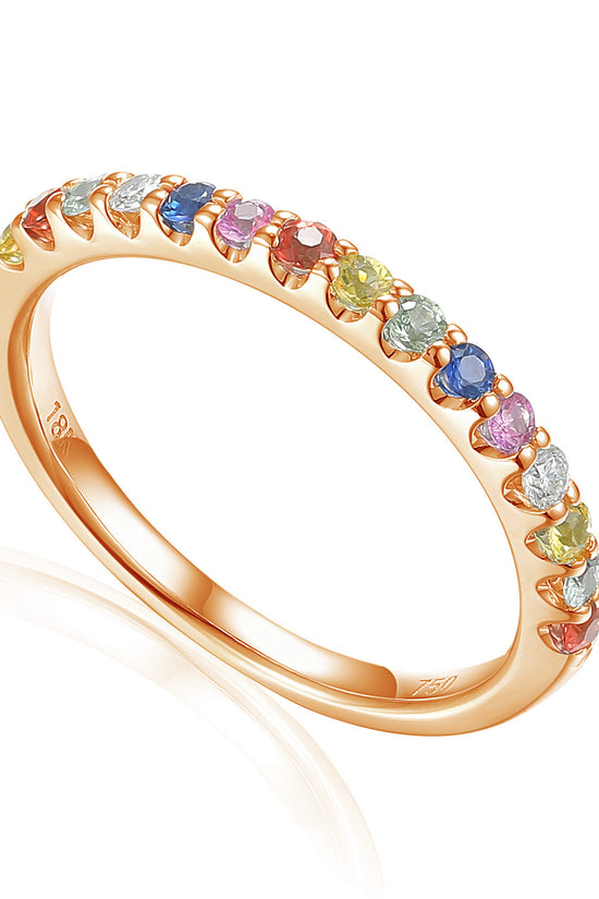 Micro Set Multi Colour Fancy Sapphire Half Eternity Rainbow Stacking Ring