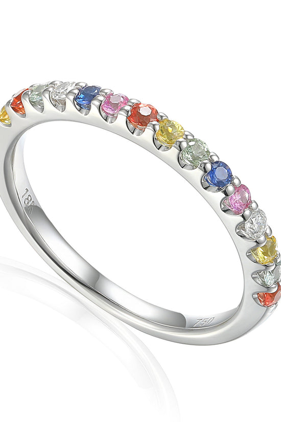 Micro Set Multi Colour Fancy Sapphire Half Eternity Rainbow Stacking Ring