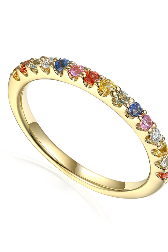 Micro Set Multi Colour Fancy Sapphire Half Eternity Rainbow Stacking Ring