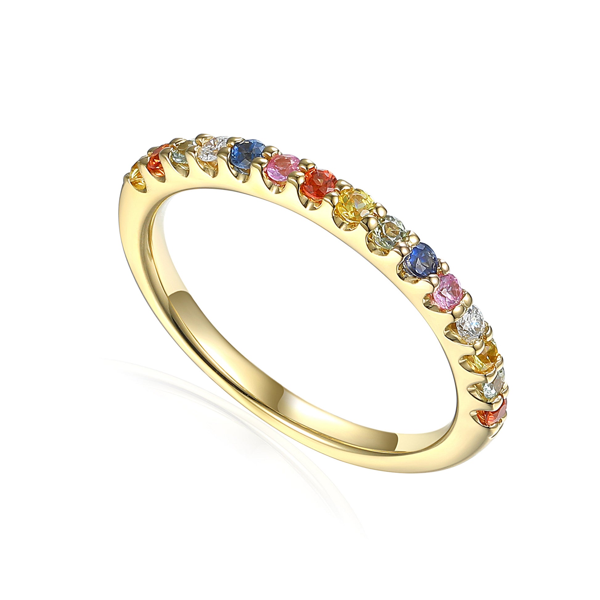 Micro Set Multi Colour Fancy Sapphire Half Eternity Rainbow Stacking Ring