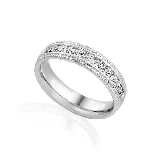 Micro Set Round Brilliant Cut Diamond With Milgrain Half Eternity Ring