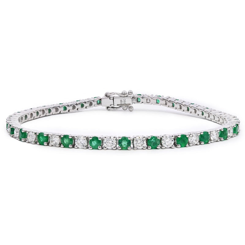 Round Brilliant Cut 2.8mm Emerald and Diamond Claw Set Tennis Bracelet
