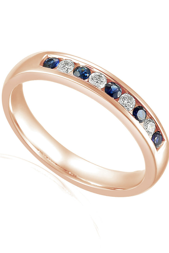Round Brilliant Cut Blue Sapphire & Diamond Channel Set Half Eternity Ring