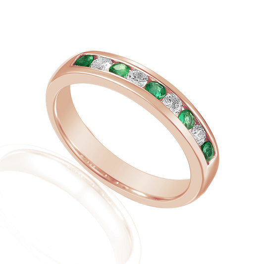 Round Brilliant Cut Emerald & Diamond Channel Set Half Eternity Ring