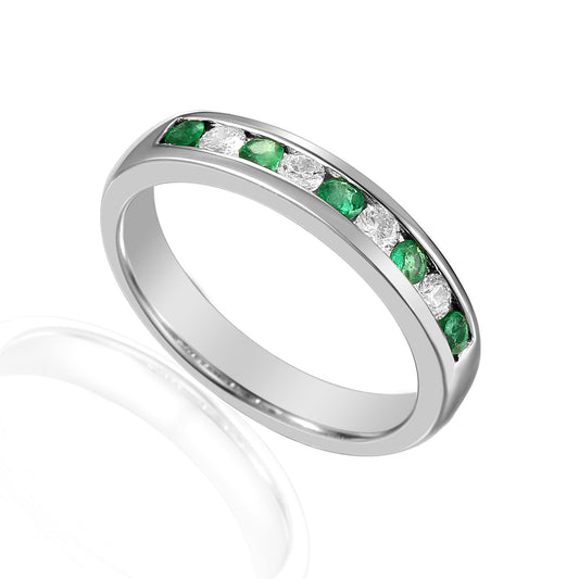 Round Brilliant Cut Emerald & Diamond Channel Set Half Eternity Ring