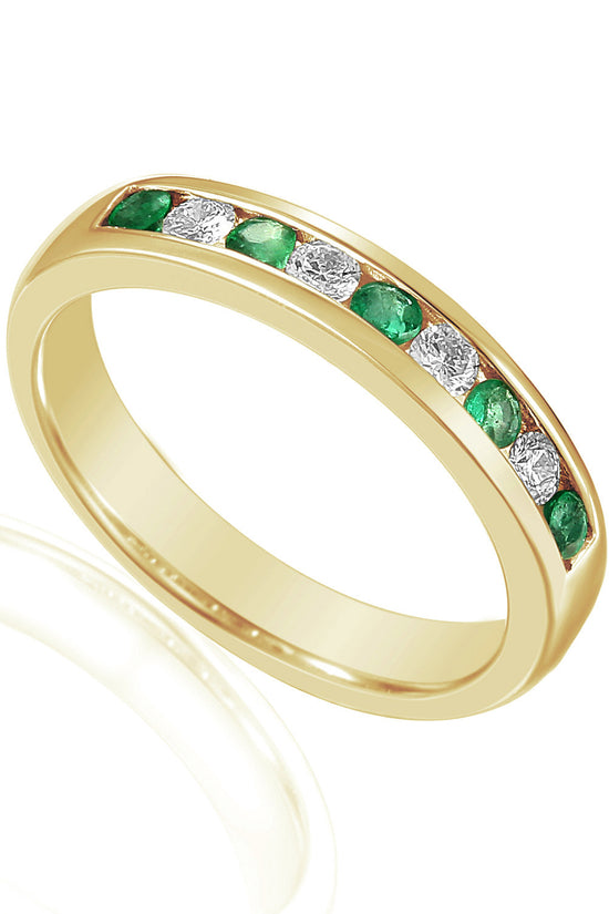 Round Brilliant Cut Emerald & Diamond Channel Set Half Eternity Ring