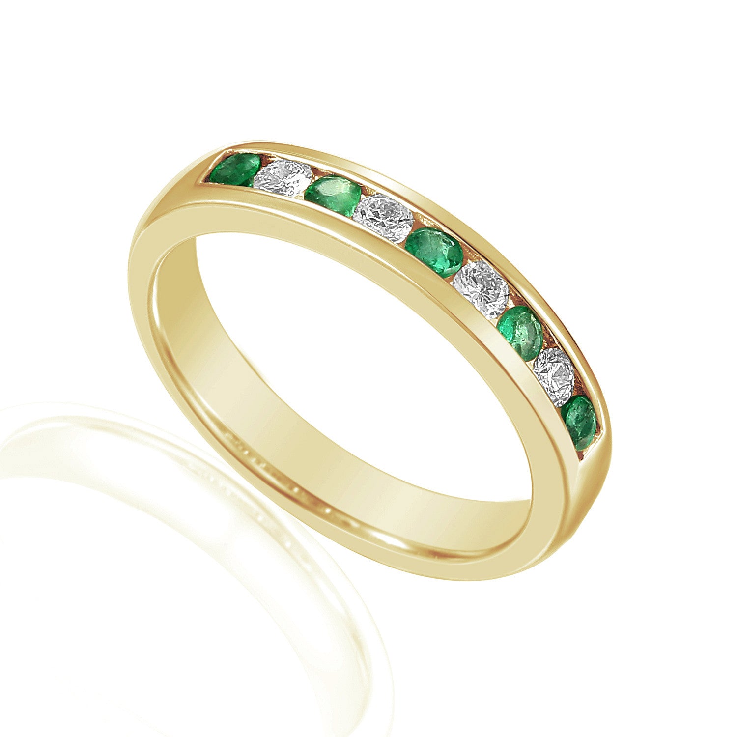 Round Brilliant Cut Emerald & Diamond Channel Set Half Eternity Ring