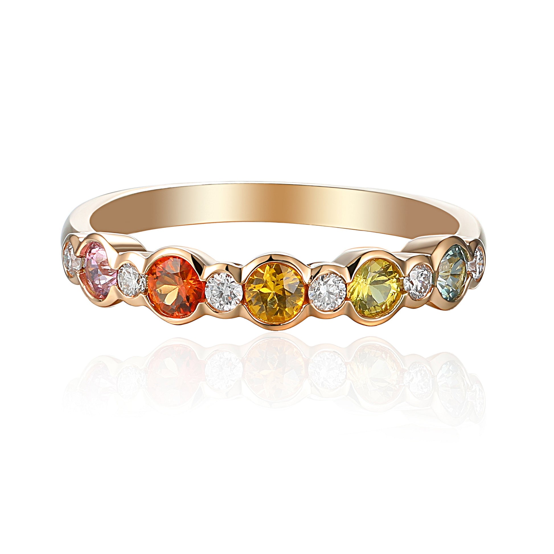 Rubover Set Round Multi Colour Sapphire & Diamond Half Eternity Ring