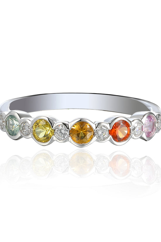 Rubover Set Round Multi Colour Sapphire & Diamond Half Eternity Ring