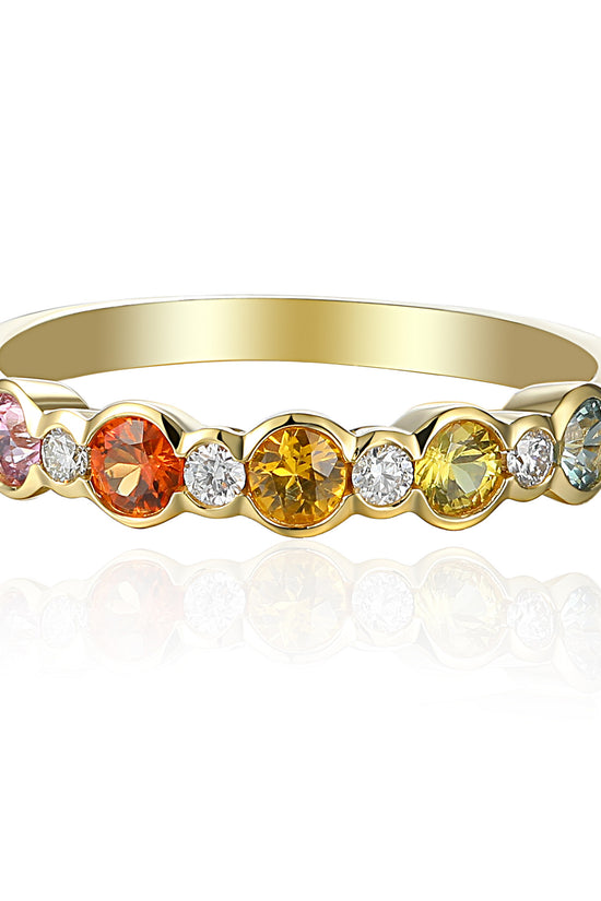 Rubover Set Round Multi Colour Sapphire & Diamond Half Eternity Ring