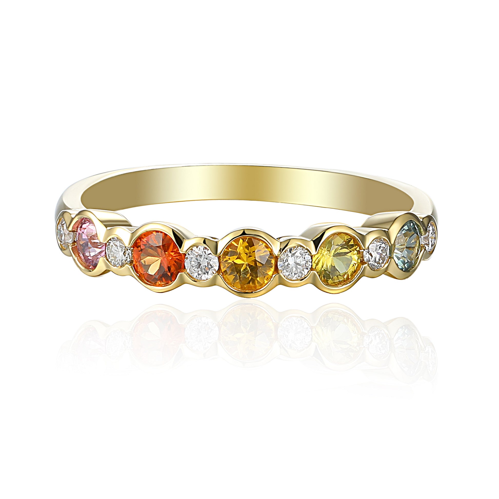Rubover Set Round Multi Colour Sapphire & Diamond Half Eternity Ring