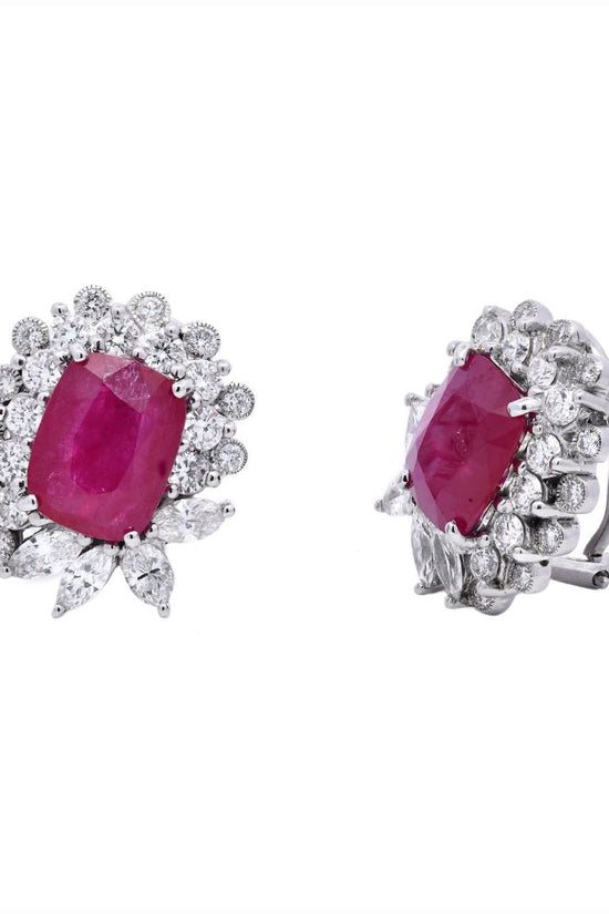 Cluster Unique Earrings with Madagaskar Ruby 6.28CT with Natural Diamonds WGI Certified