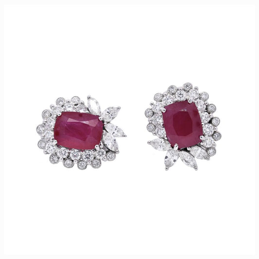 Cluster Unique Earrings with Madagaskar Ruby 6.28CT with Natural Diamonds WGI Certified