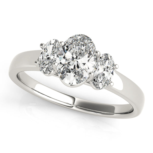 18K White Gold Three Stone Oval Shape Diamond Engagement Ring